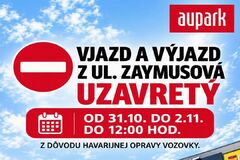 V Auparku Žilina uzavreli vjazd z Ulice Romualda Zaymusa, dôvodom je oprava vozovky