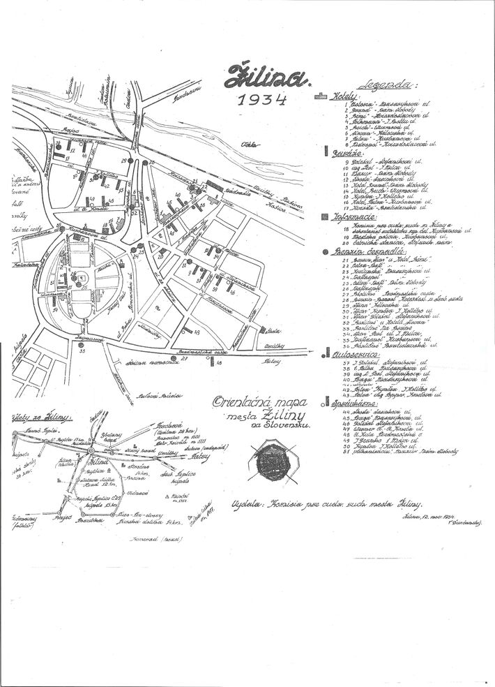 Mapa hotelov, garáži, benzinových staníc, autoservisov a opravovní 1934