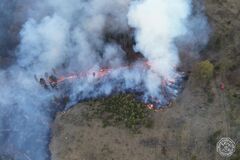 Hasiči bojujú s lesným požiarom v náročnom teréne pri Nesluši