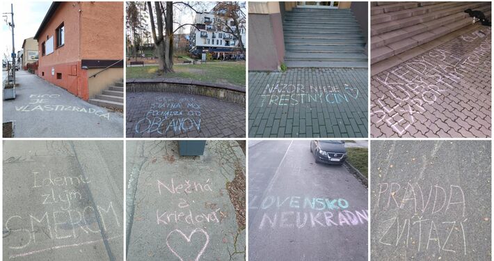 Kriedové odkazy zaplavili Žilinu: študenti vyjadrujú svoj názor farebnými posolstvami po celom meste